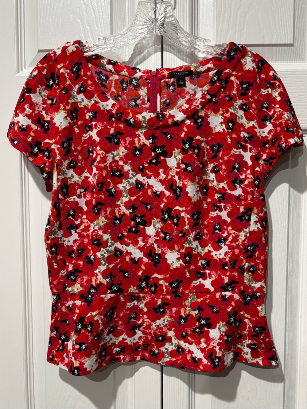 Ann Taylor Red Floral Peplum Blouse